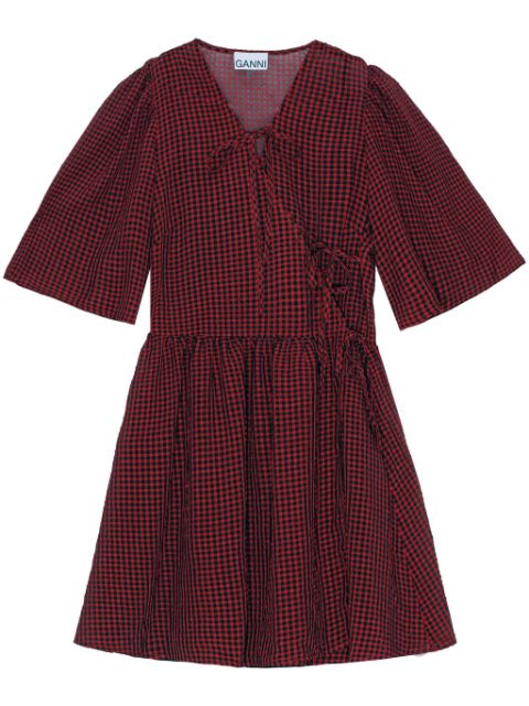 GANNI gingham-print mini wrap dress Women