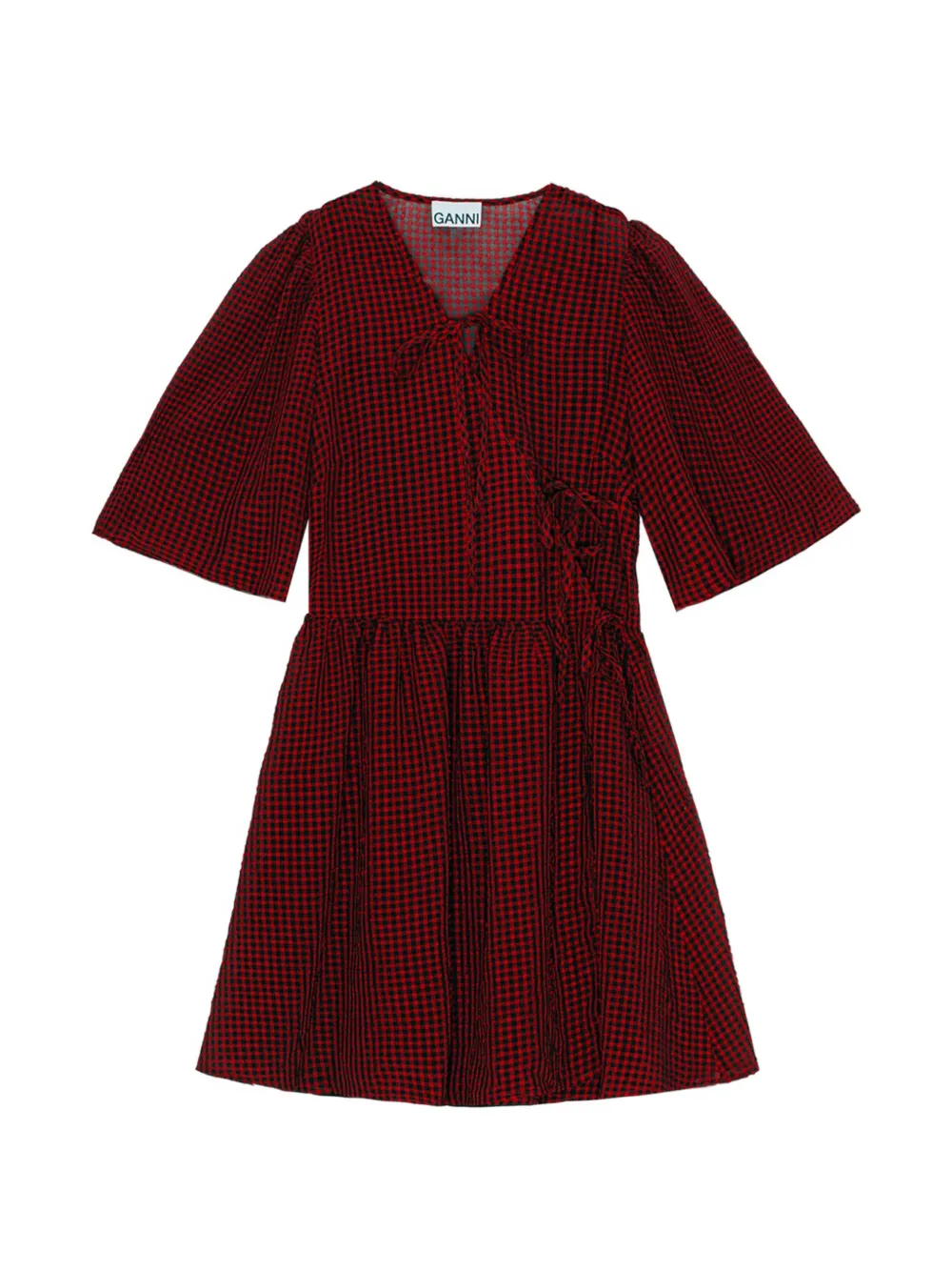 GANNI Mini-wikkeljurk met gingham ruit Rood
