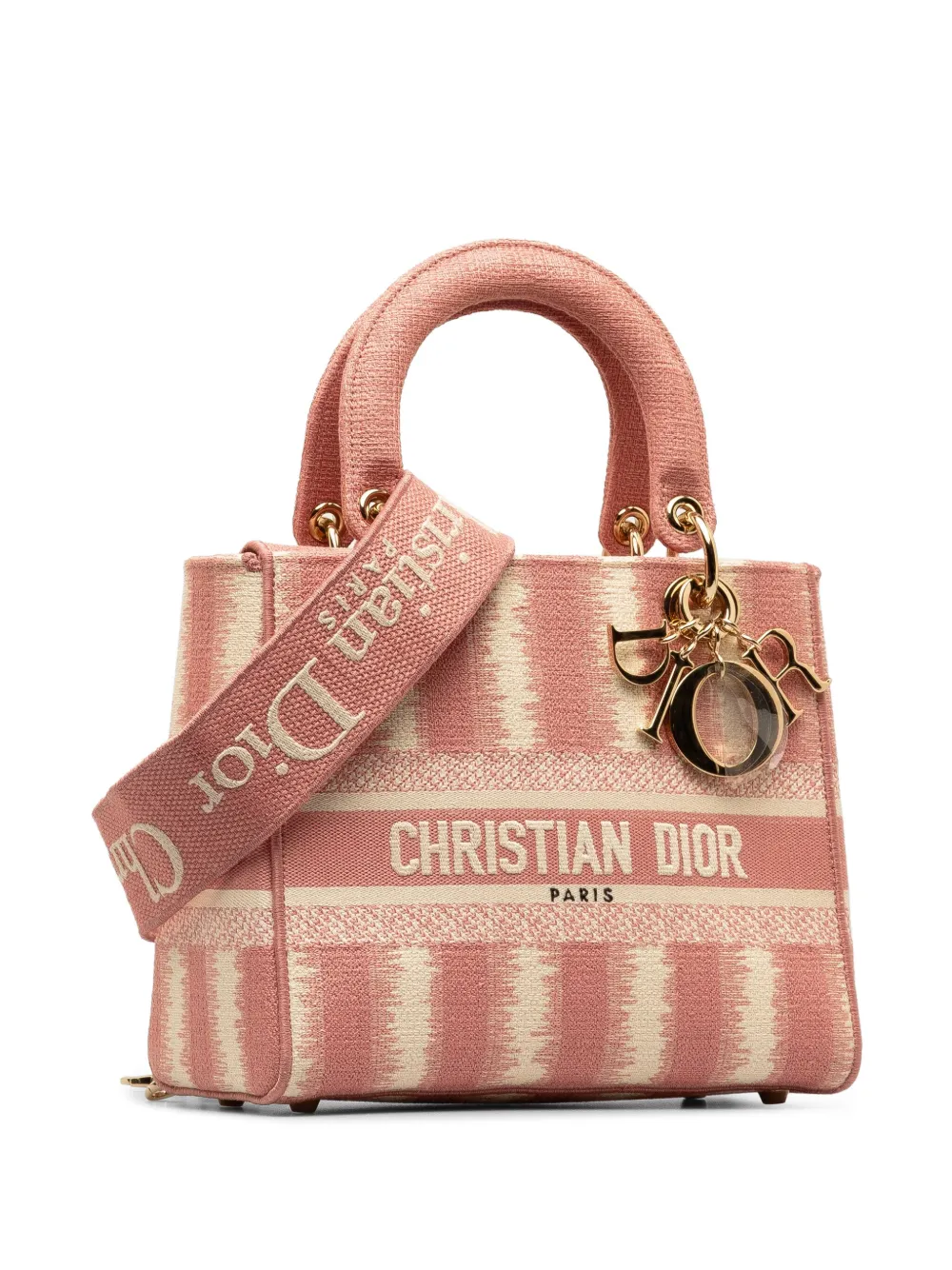 Pre-owned Dior 2021 Medium D-stripes Lady D-lite Satchel In Pink