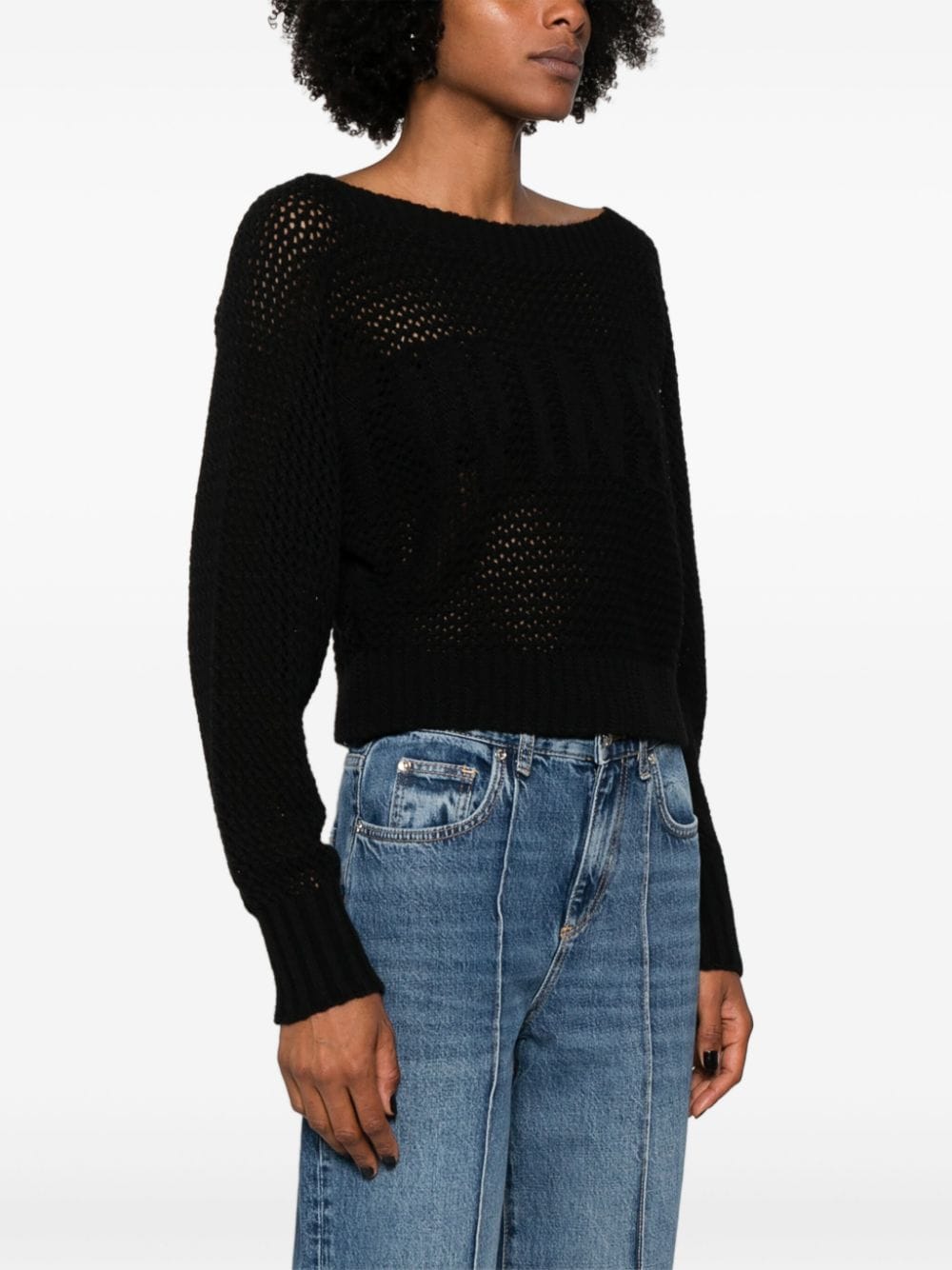 Shop Twinset Raised-logo Open-knit Jumper In Black