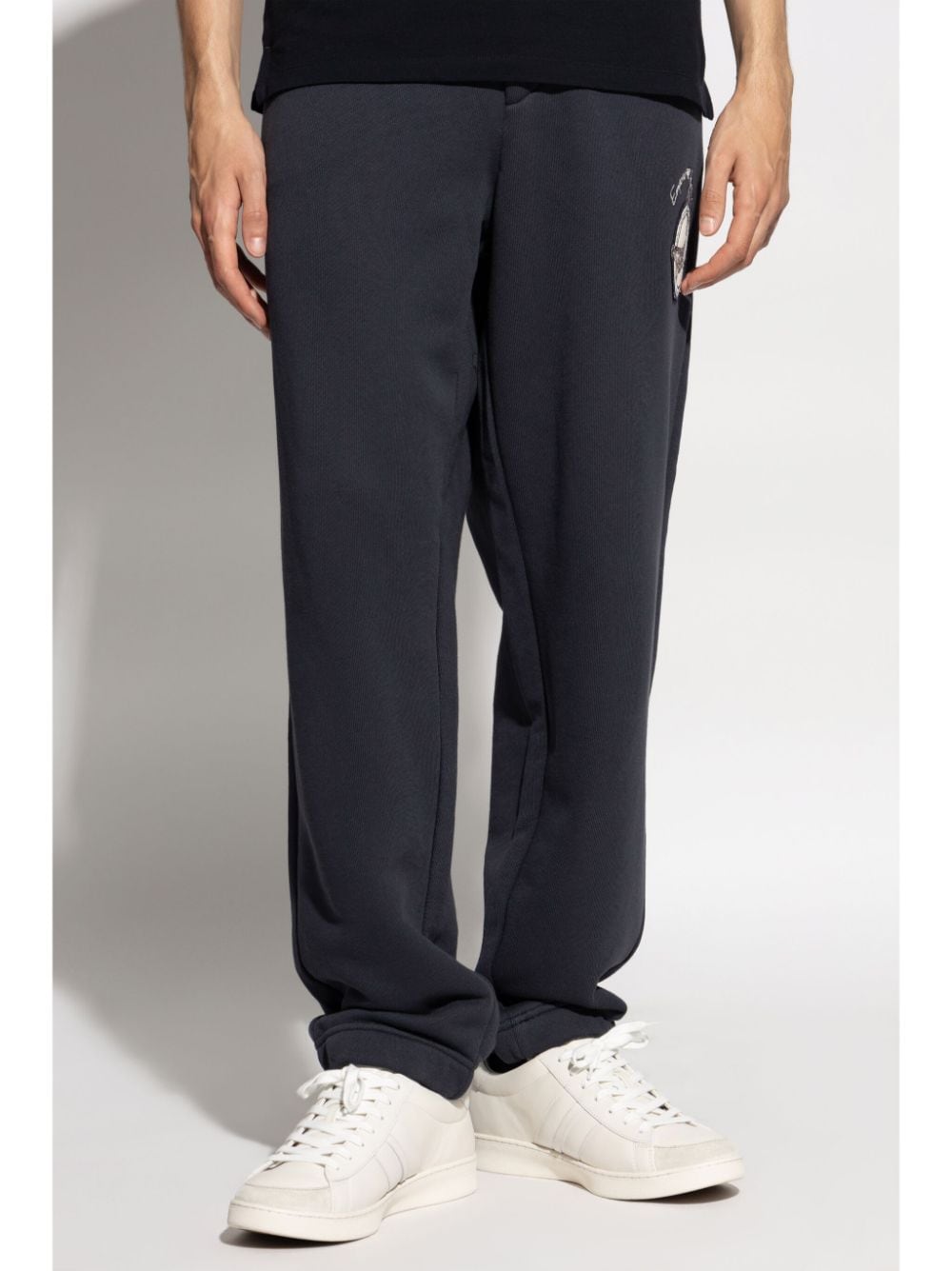 Shop Emporio Armani Logo-patch Cotton Track Pants In Blue