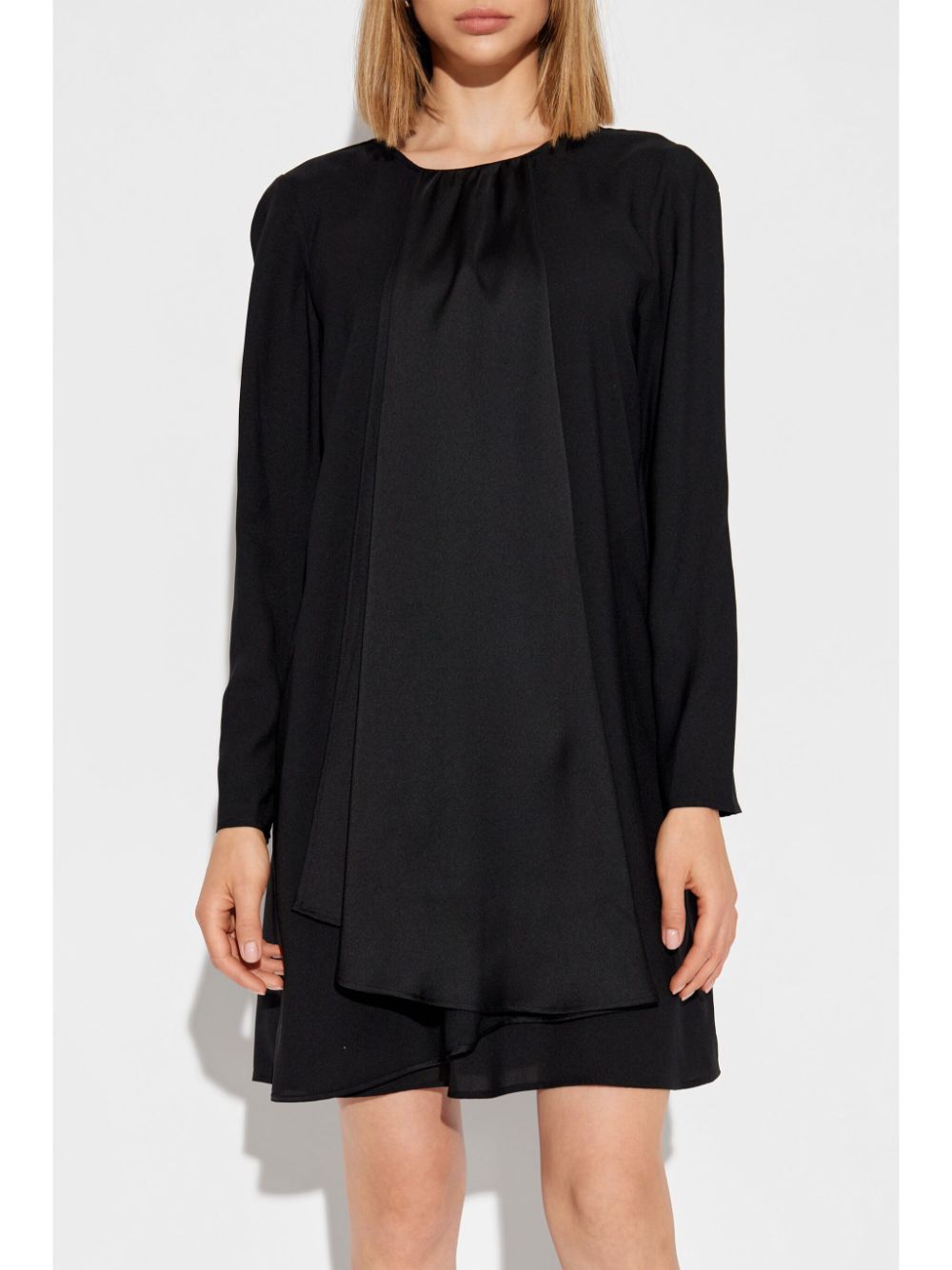 Shop Emporio Armani Box Pleat Long-sleeved Minidress In Black