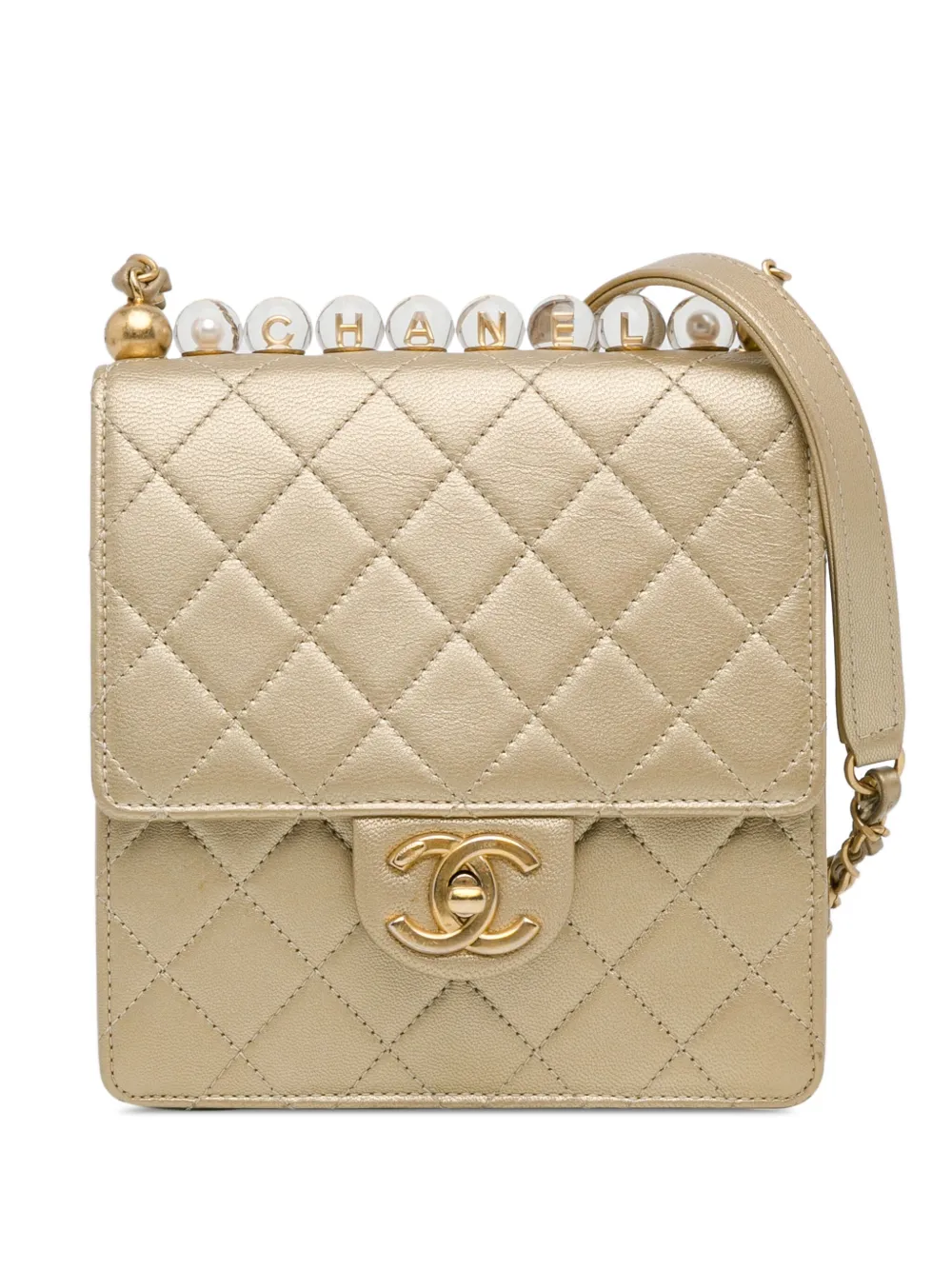 CHANEL Pre-Owned 2020 Small Lambskin Chic Pearls Flap crossbody bag | Gold | Image 1