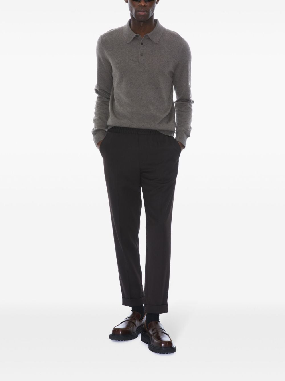 Shop Filippa K Fine-knitted Long-sleeved Polo Shirt In Brown