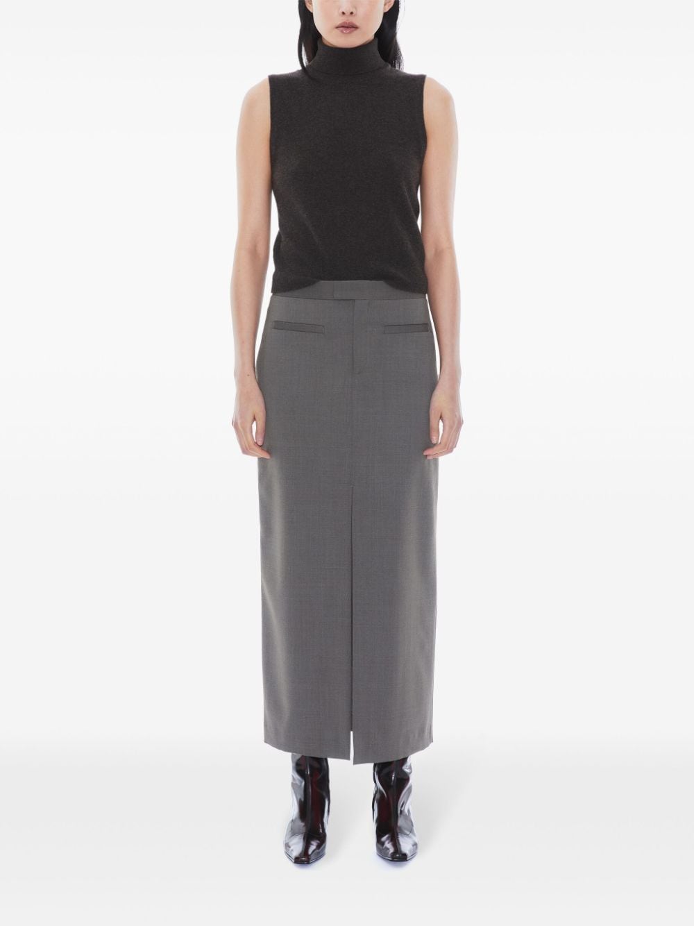 Shop Filippa K Front-slit Tailored Maxi Skirt In Grey