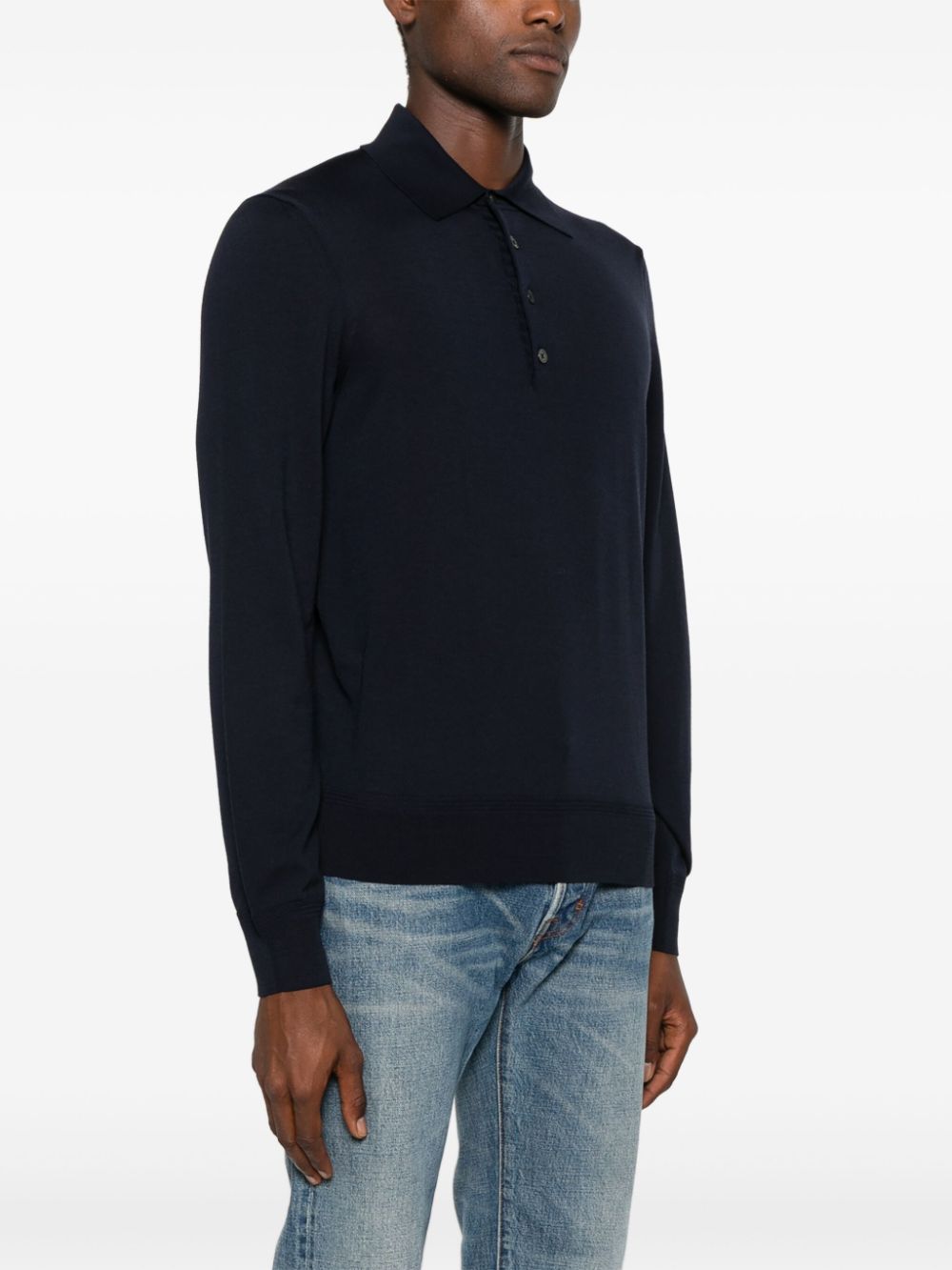 Shop Tom Ford Long-sleeve Wool Polo Shirt In Blue