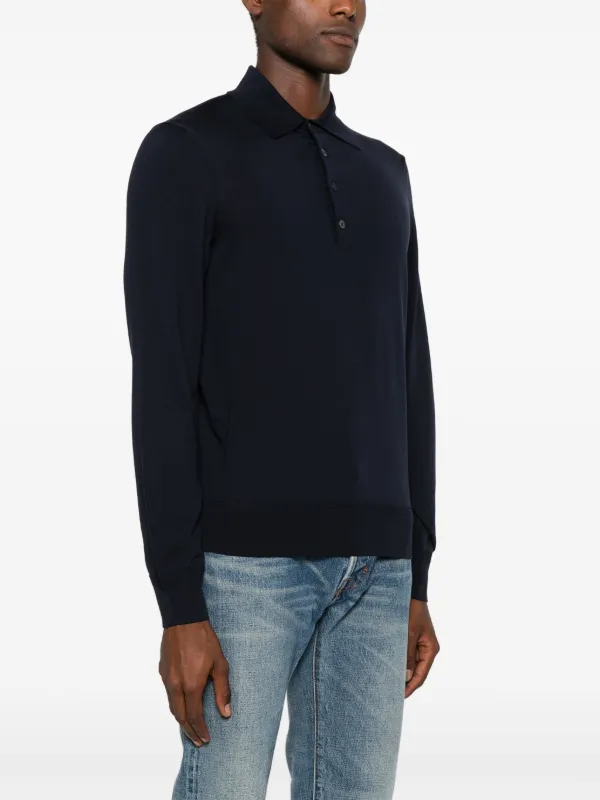 【送料&関税込】Tom Ford Wool Polo TOM FORD long-sleeve Wool Polo Shirt | Blue | FARFETCH
