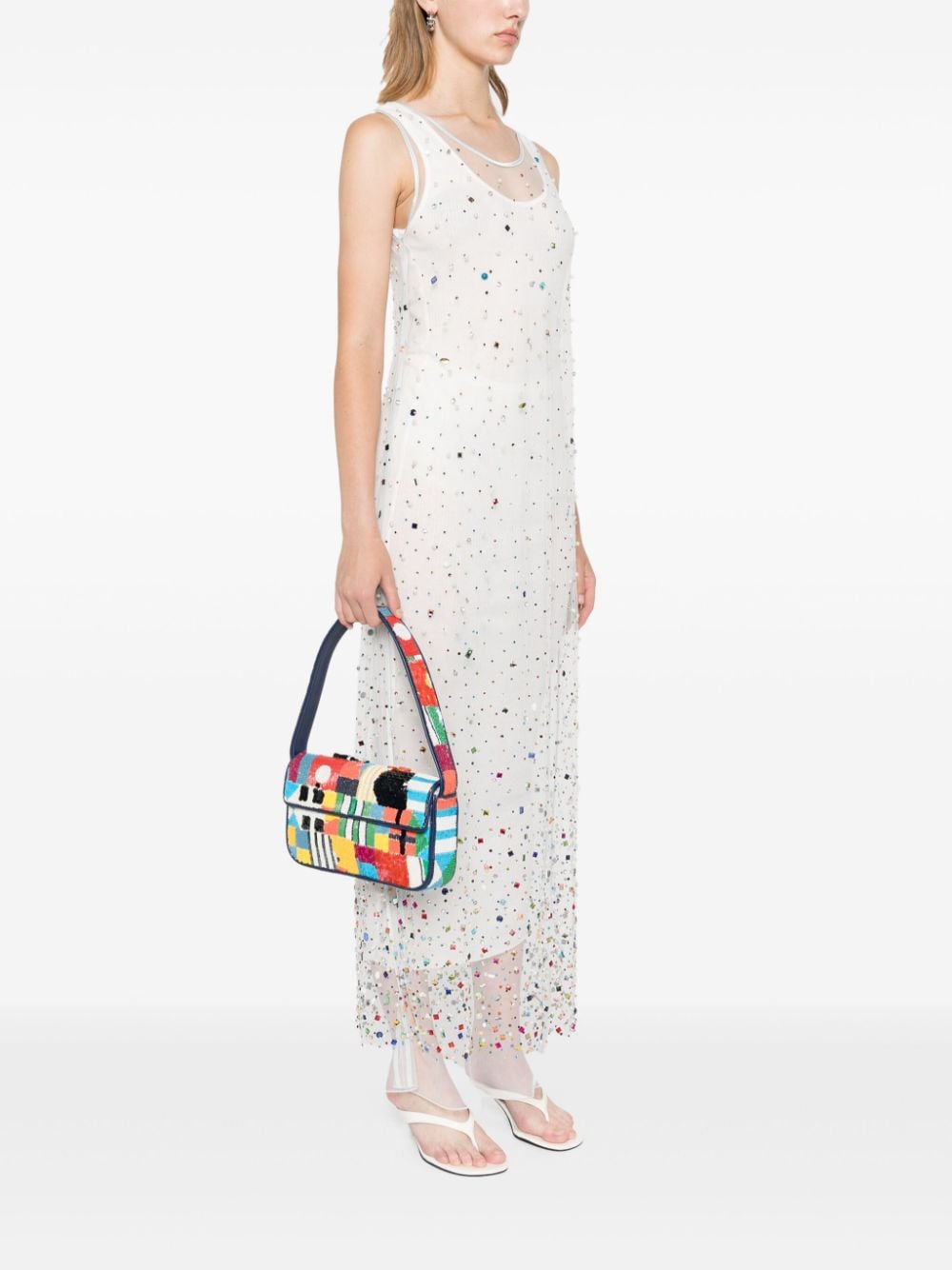 Shop Staud Tommy Bead-embellished Shoulder Bag In Blue