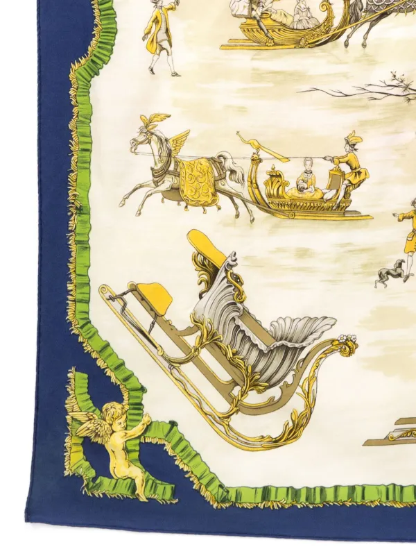 CE】HERMES Hermès Pre-Owned 1966 Traineaux Et Glissades Scarf | Blue