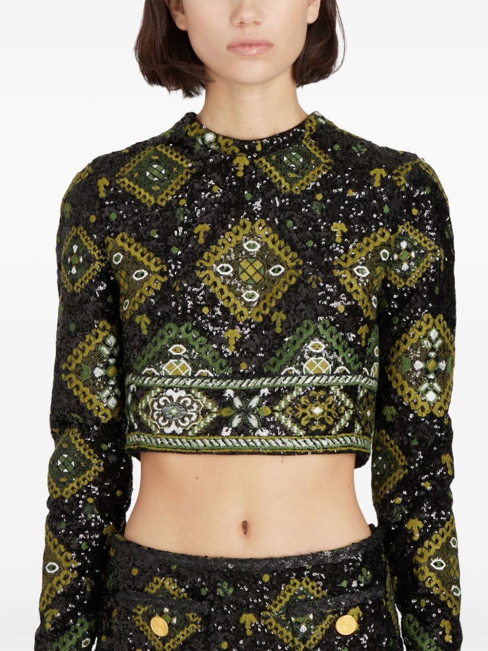 Shop Giambattista Valli Sequin-embellished Crop Top In Black