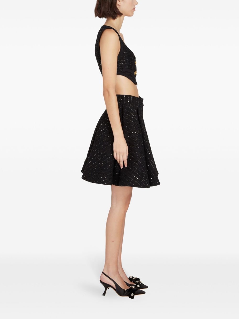 Shop Giambattista Valli Sequin-embelished Bouclé Cropped Top In Black