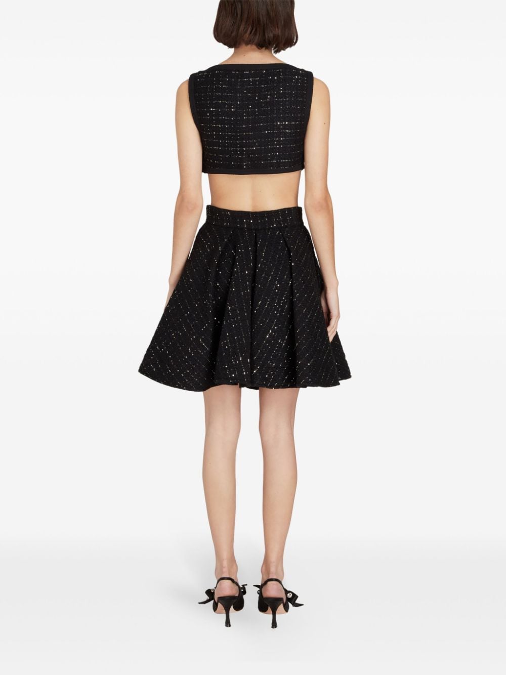 Shop Giambattista Valli Sequin-embelished Bouclé Cropped Top In Black