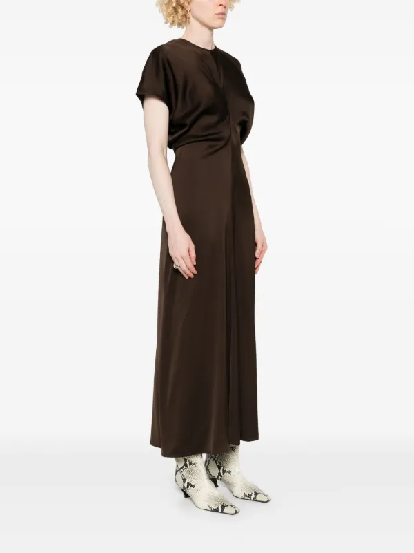 toteme brown dress - Slouch waist bark - 32 based brands dedication to minimalist luxury and elevated essentials TOTEME Draped Satin Maxi Dress