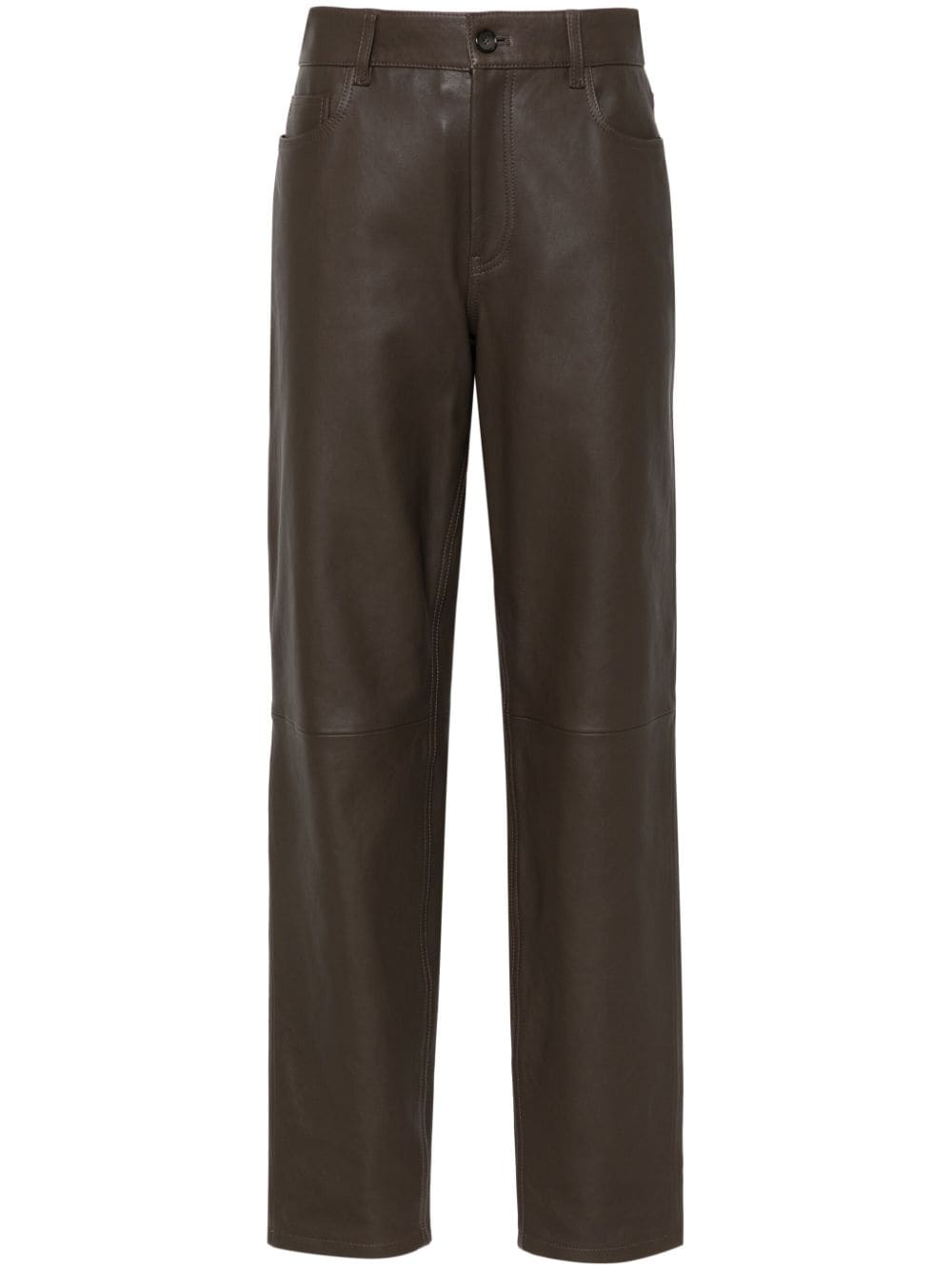 Shop Totême Five-pocket Leather Trousers In Brown