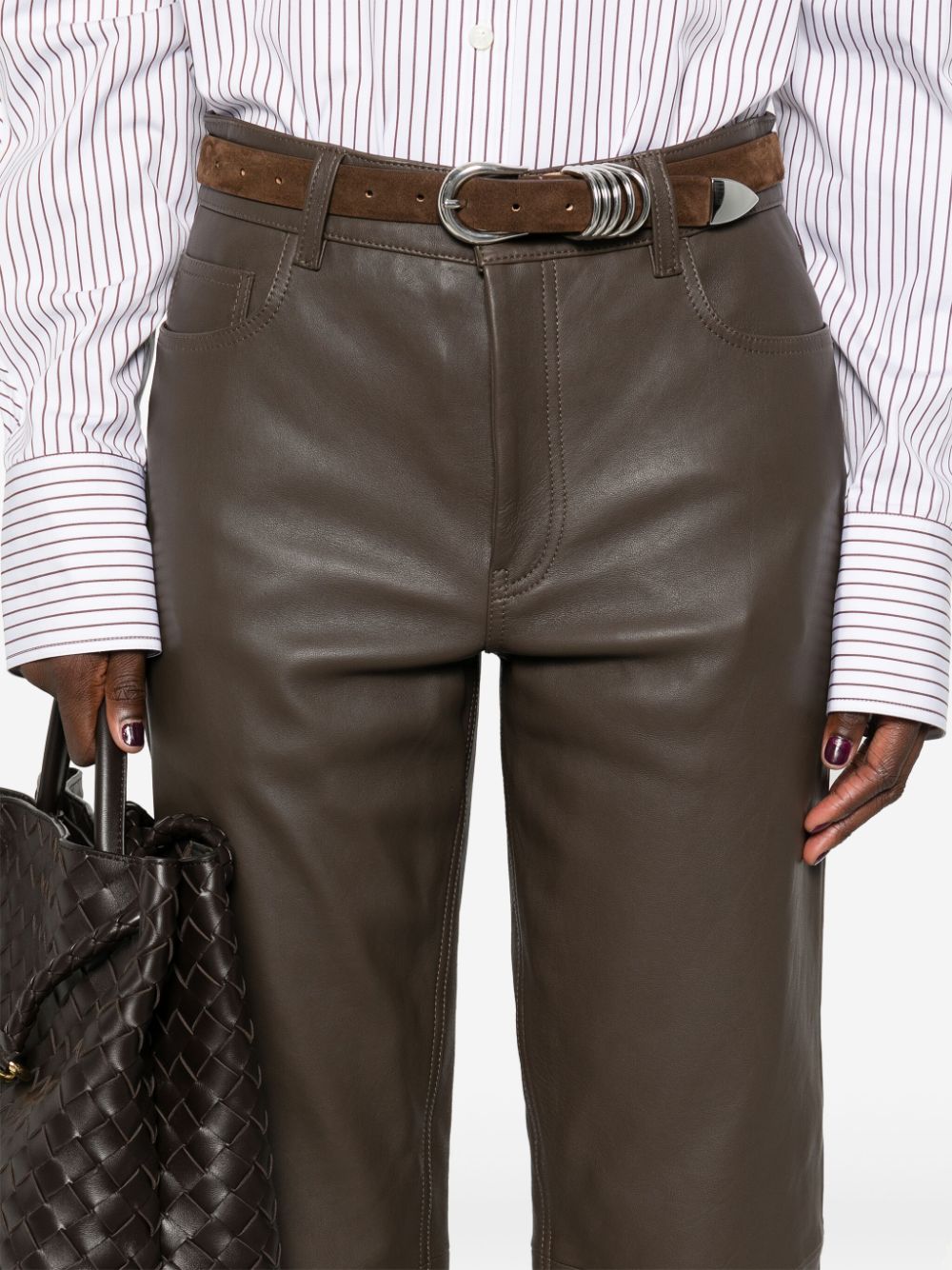 Shop Totême Five-pocket Leather Trousers In Brown