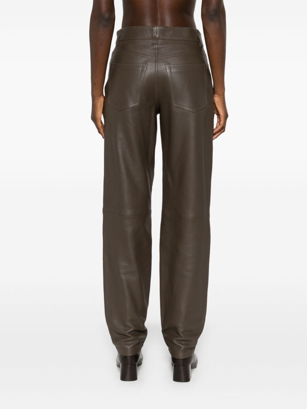 Shop Totême Five-pocket Leather Trousers In Brown