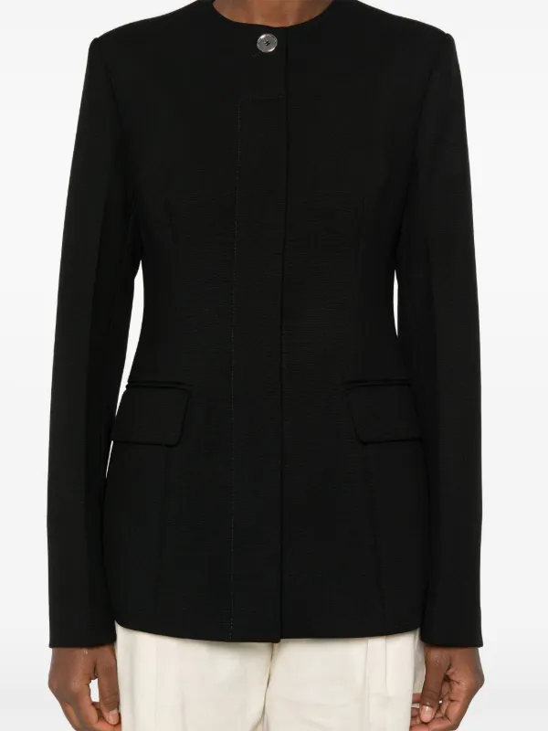 DG2 Diane Gilman Collarless Stretch Denim Moto Jacket Black