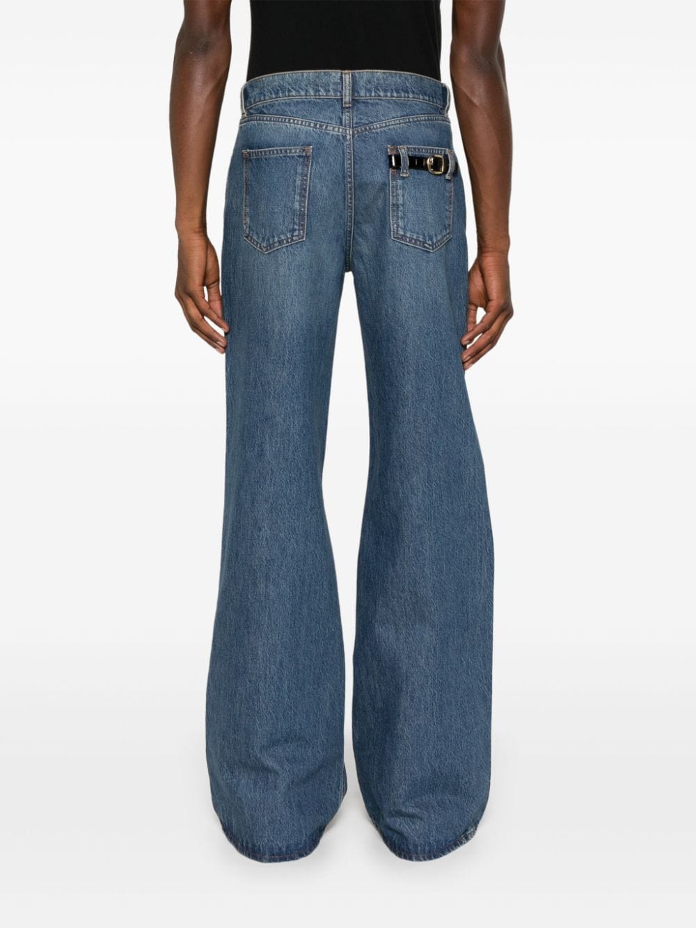 Shop Coperni Decorative-buckle Straight-leg Jeans In Blue