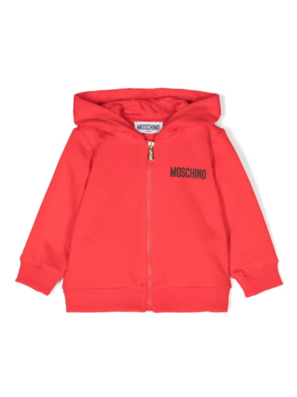 Moschino Kids logo print zip up Hoodie Red FARFETCH AE