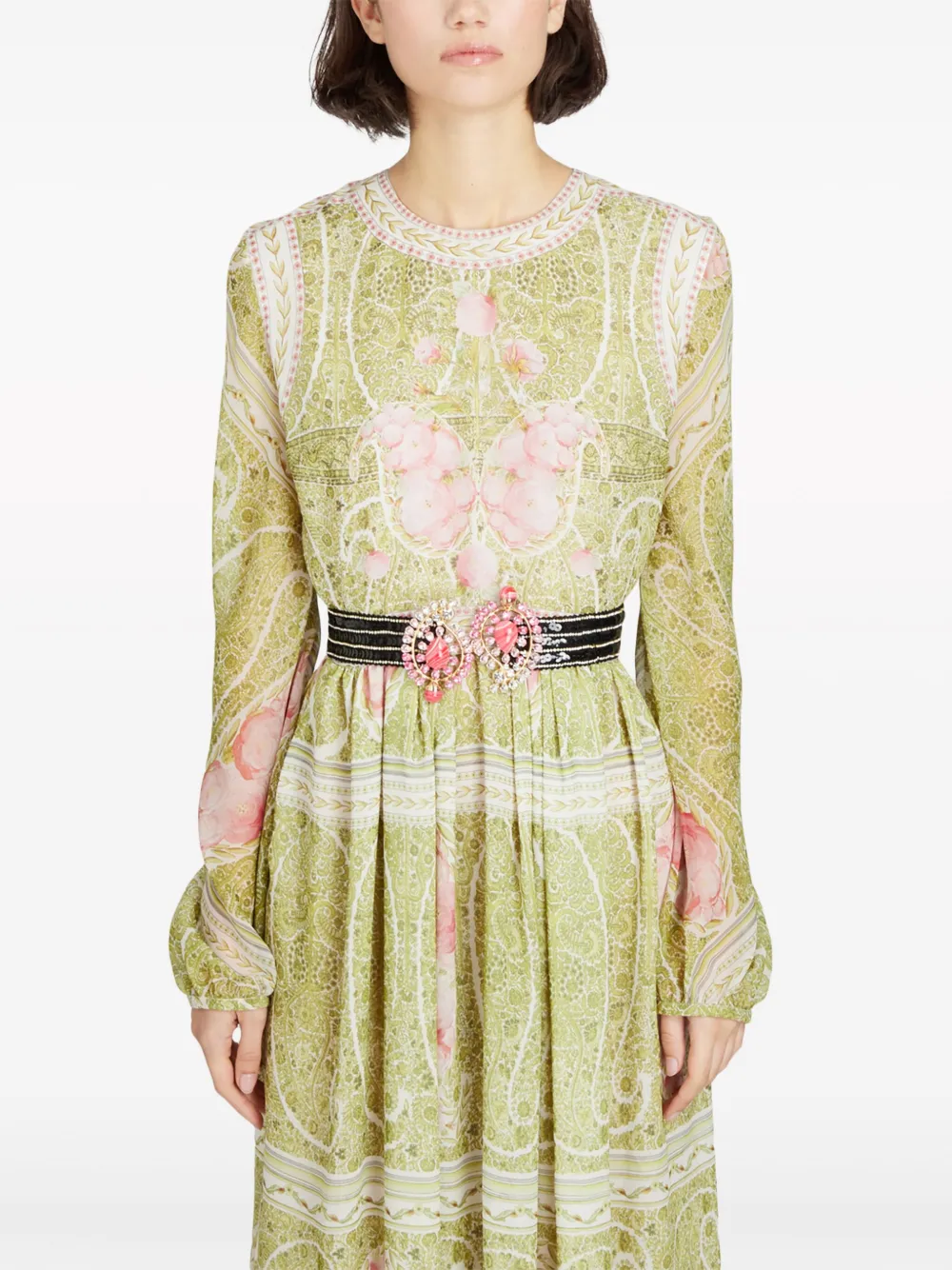 Giambattista Valli Peonies-print Silk Georgette Dress | Green | FARFETCH