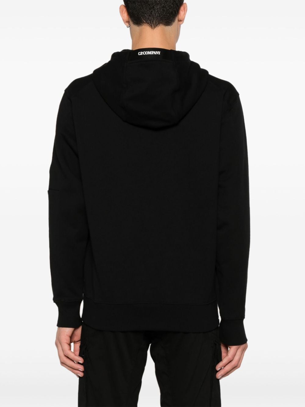 Shop C.p. Company Lens-detailed Cotton Hoodie In Black