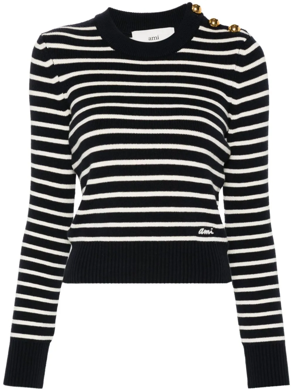 Ami Alexandre Mattiussi Cotton Blend Pullover With Striped Pattern In Blue