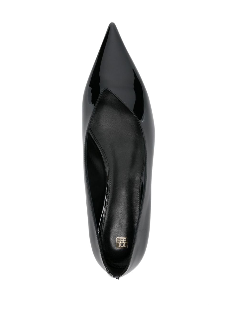 Shop Totême The Patent Asymmetric Ballerina Shoes In Black