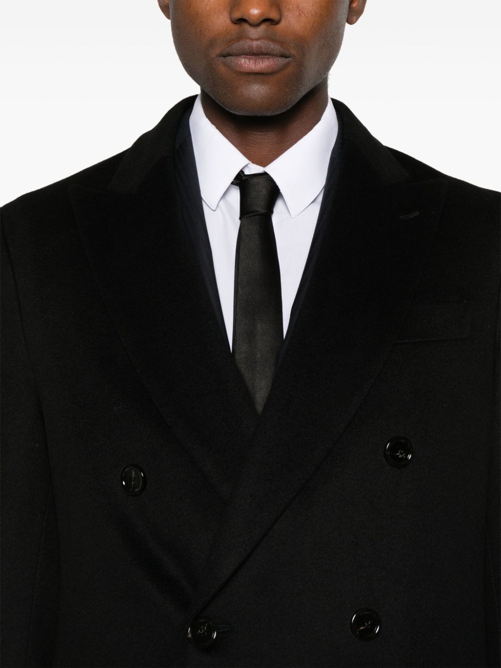 Shop Lardini Double-breasted Cashmere Coat In Black