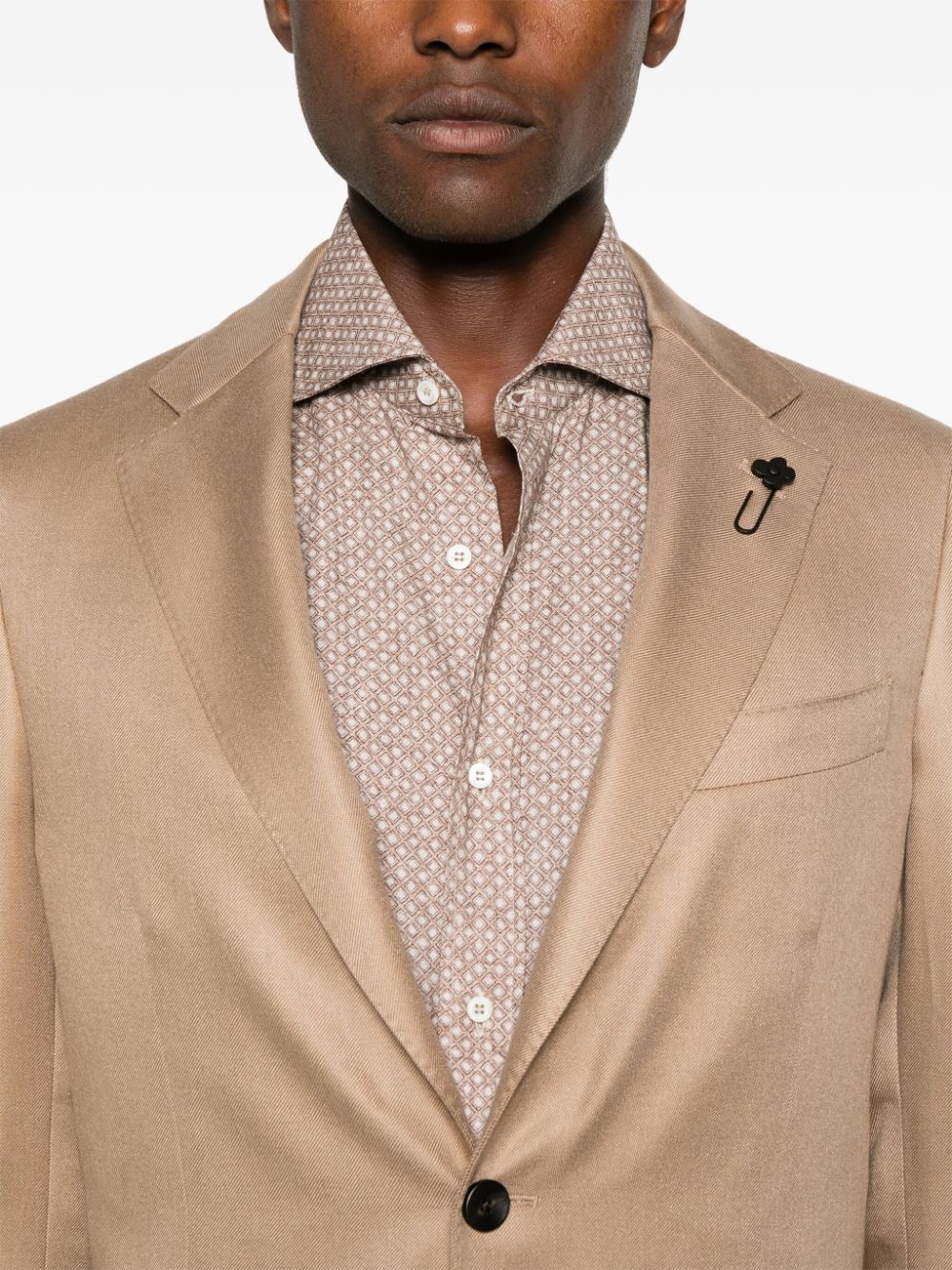 Shop Lardini Brooch-detail Single-breasted Blazer In Neutrals