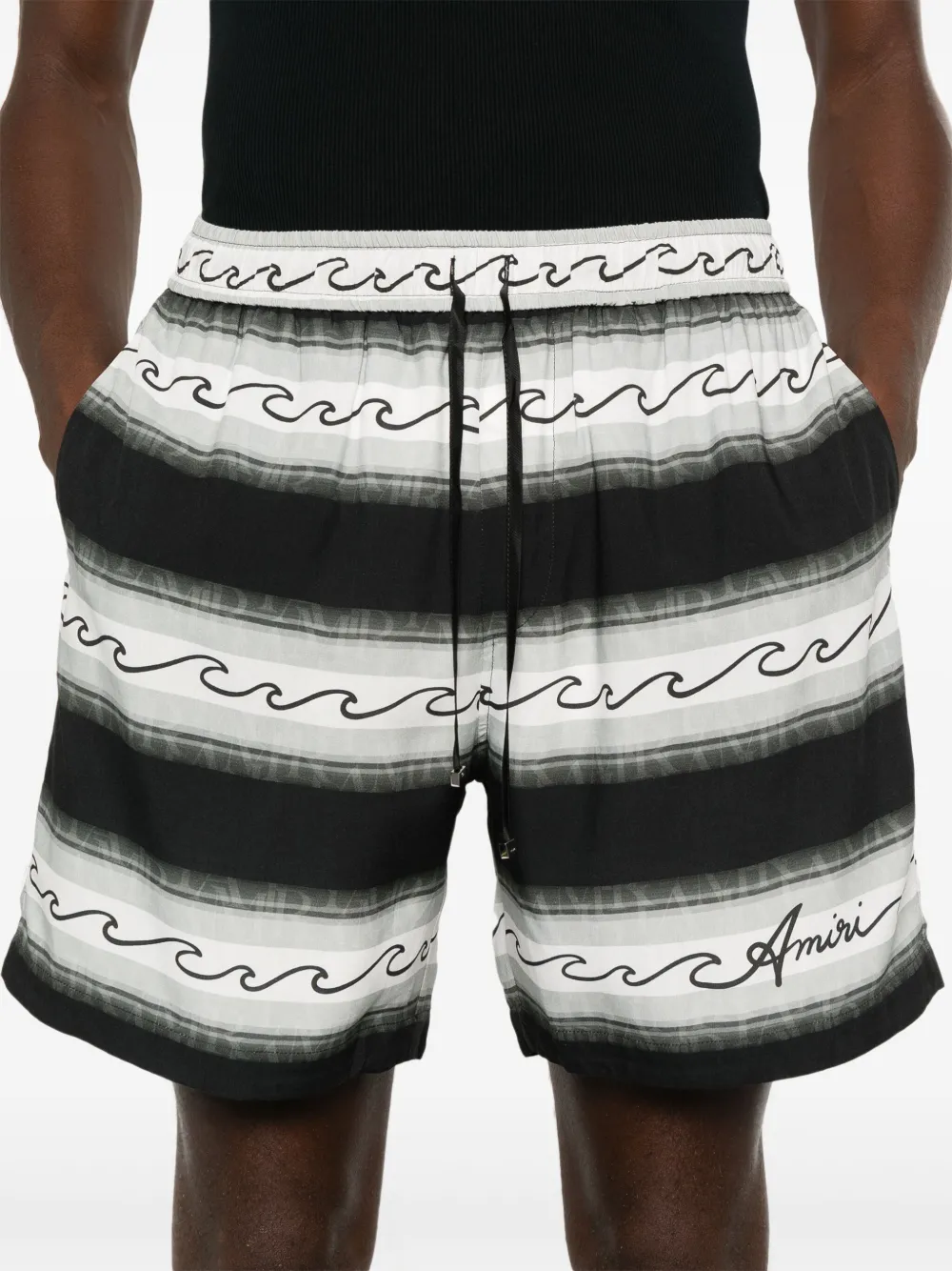AMIRI Wave Baja gestreepte shorts Zwart