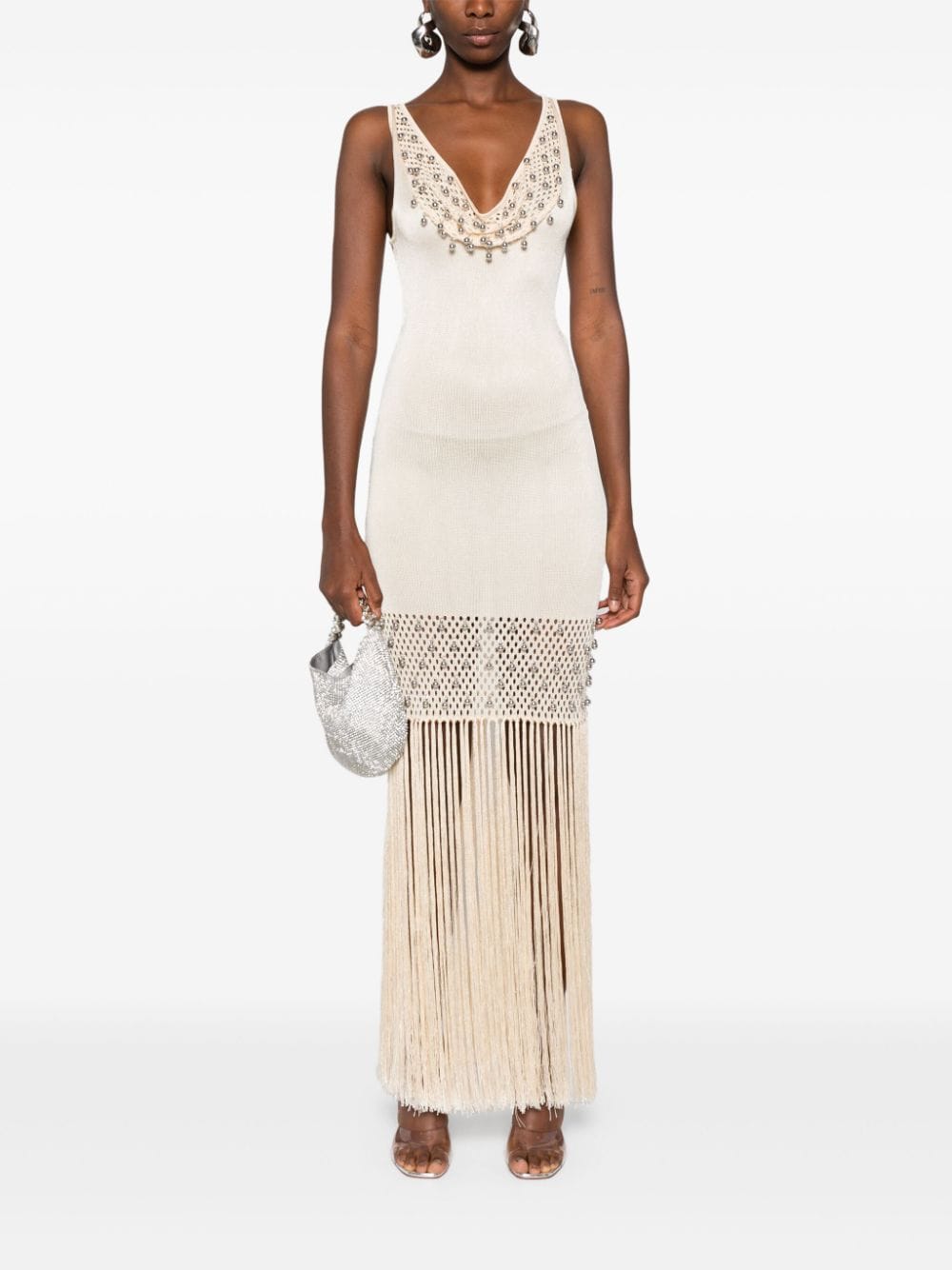 Shop Rabanne Fringed Maxi Dress In Neutrals