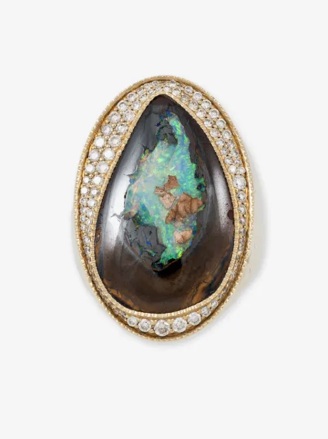 Jacquie Aiche Anello Freeform Koroit in oro giallo 14kt con diamanti e opale