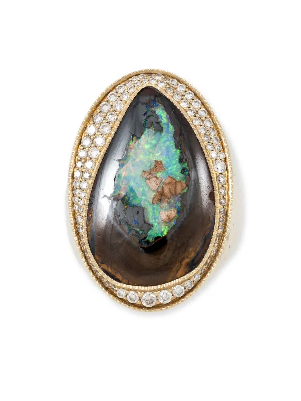 Jacquie Aiche 14kt Yellow Gold Freeform Koroit Diamond and Opal Ring