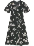 GANNI floral-print crepe wrap midi dress - Black