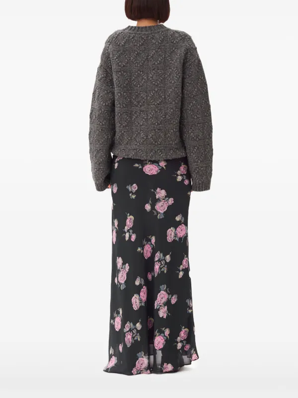 GANNI floral-print Fluid Crepe Maxi Skirt | Black | FARFETCH