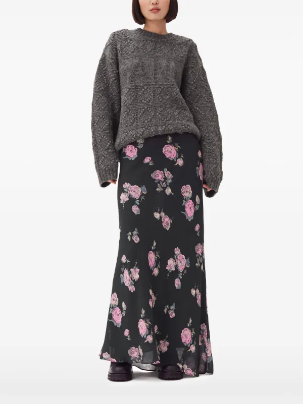 GANNI フローラル マキシスカート | ブラック | FARFETCH JP
