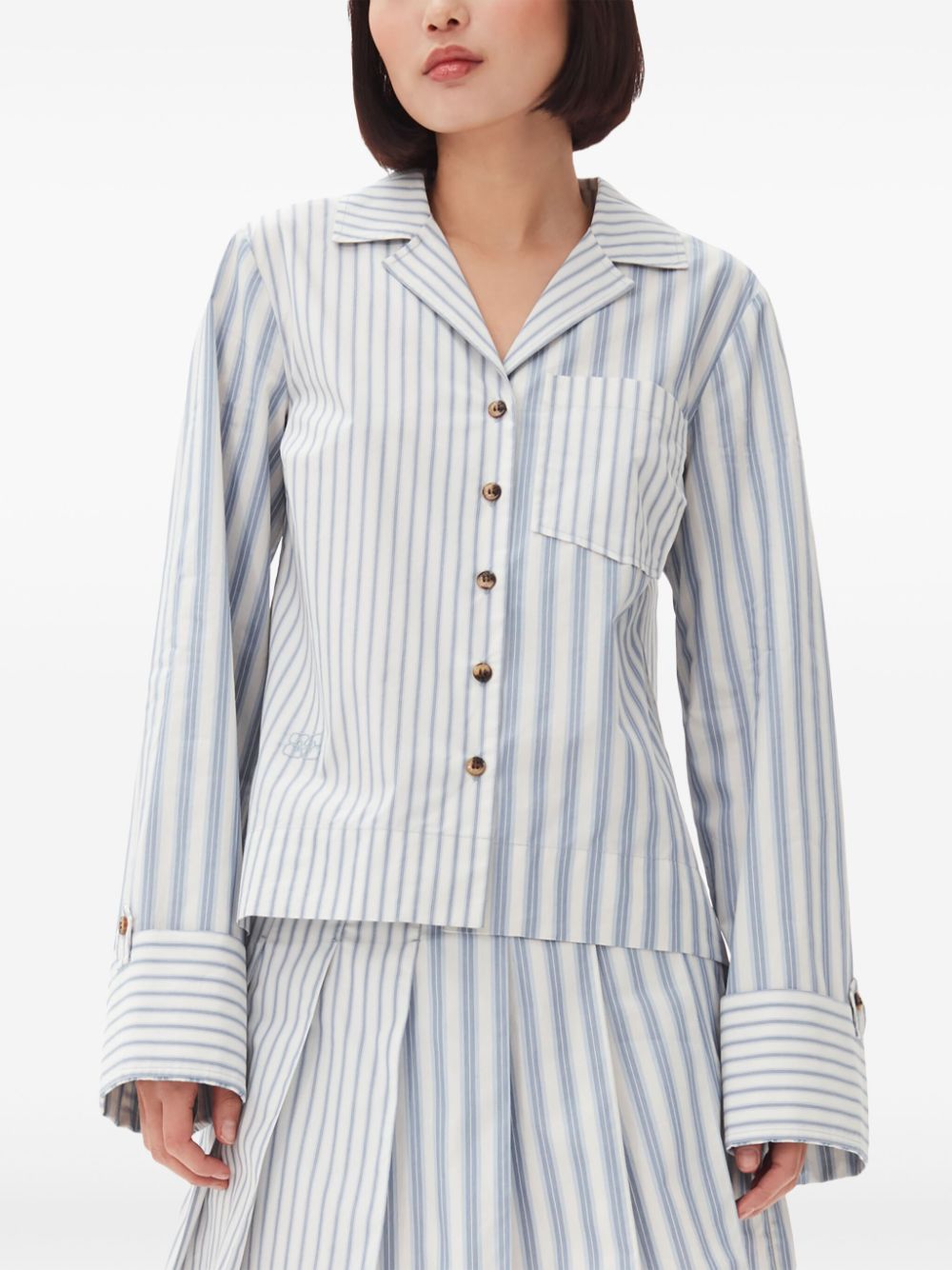 GANNI stripe-print cropped poplin shirt Women