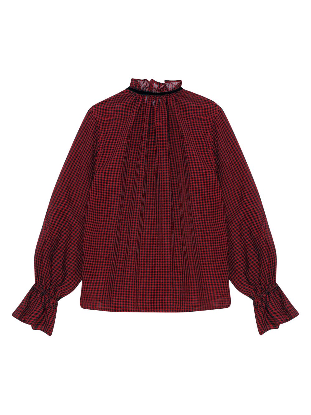 GANNI check-print ruffle-collar shirt Women