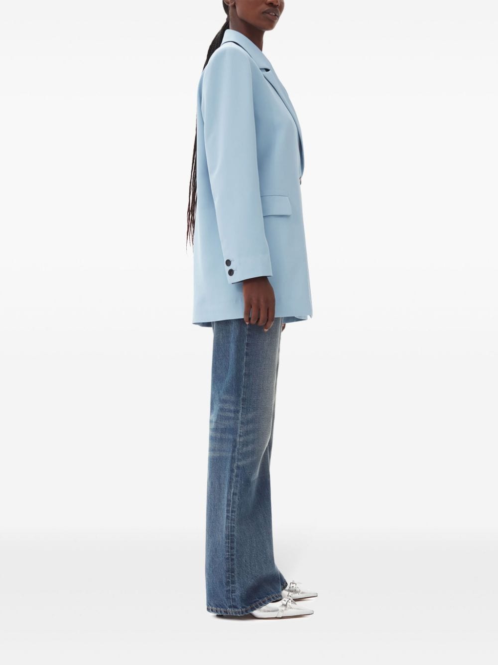 Shop Ganni Twill Belted Blazer In Blue