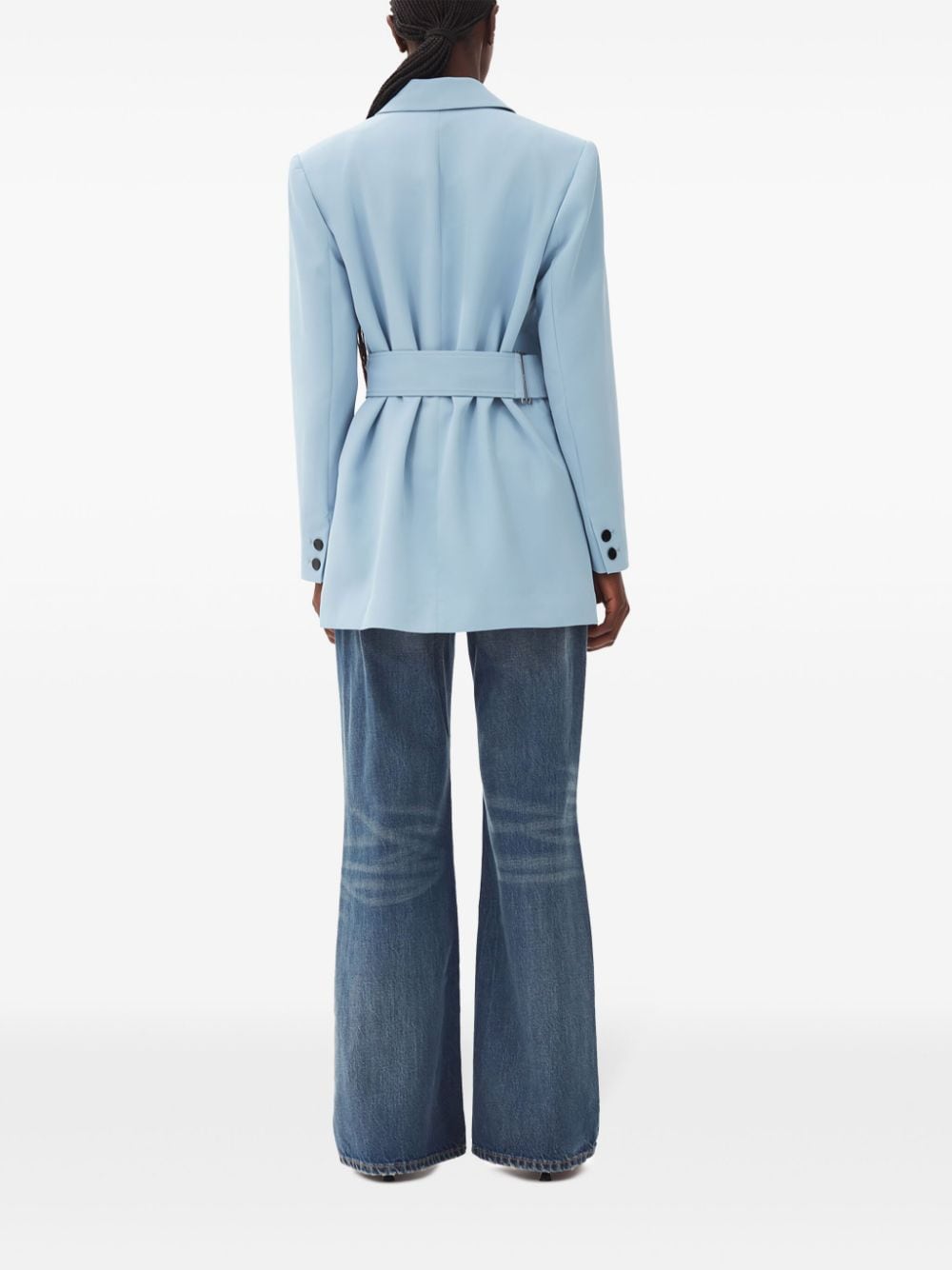 Shop Ganni Twill Belted Blazer In Blue