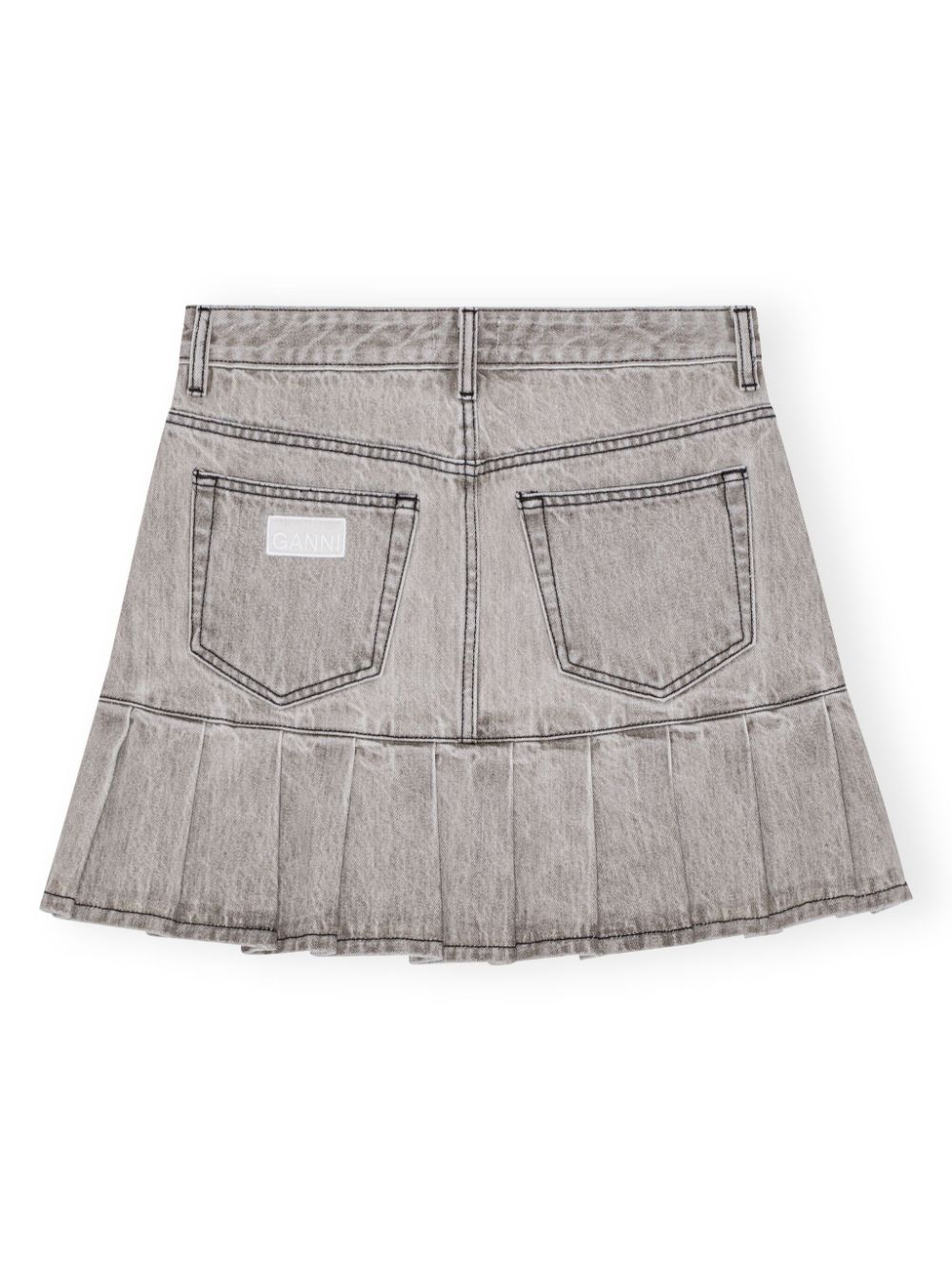 Shop Ganni Future Denim Pleated Mini Skirt In Grey