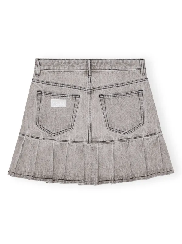 GANNI Future Denim Pleated Mini Skirt | Grey | FARFETCH