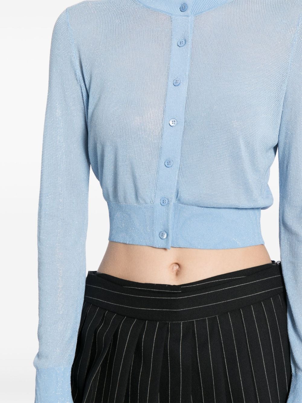 Shop Alexander Wang Glossy Effect Cropped Cardigan In Blue