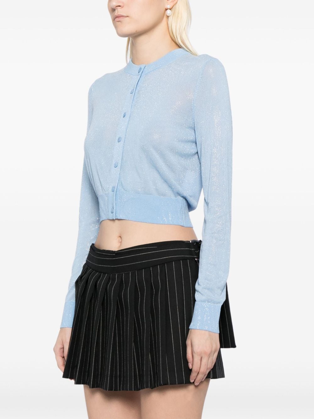 Shop Alexander Wang Glossy Effect Cropped Cardigan In Blue