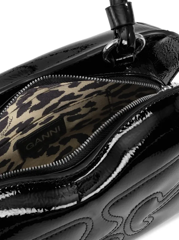 GANNI Butterfly patent-leather top-handle Bag | Black | FARFETCH