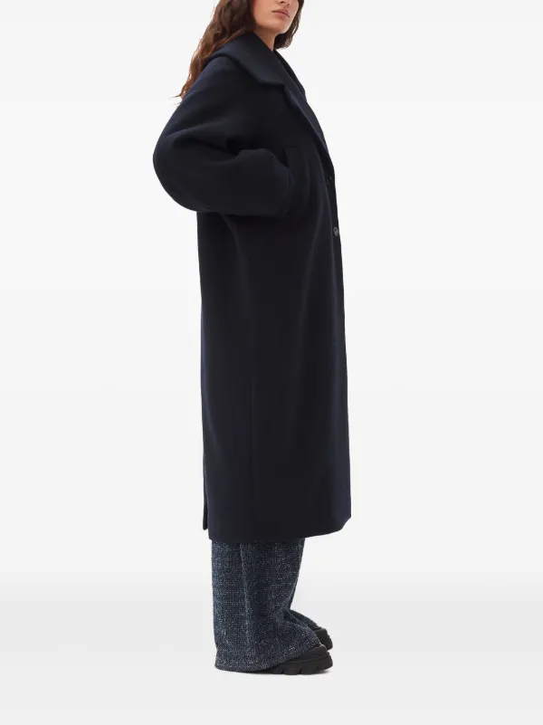 GANNI notched-lapel woolb-blend Coat | Blue | FARFETCH