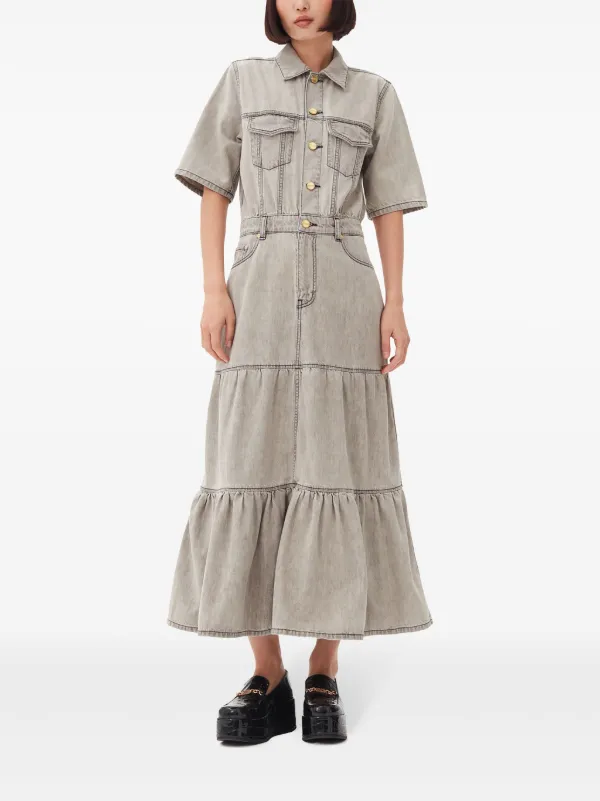 white christmas dresses Tie-Front Tiered Denim Maxi Dress with Washwell — GAP (International)