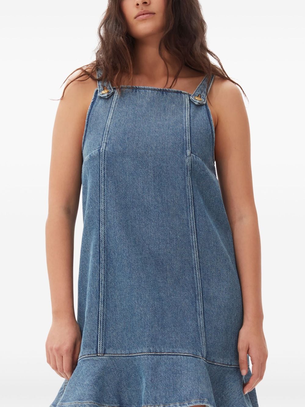 Shop Ganni Flared-hem Denim Mini Dress In Blue