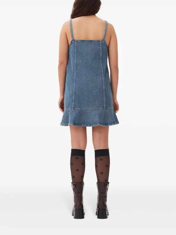 Ganni Flared-hem Denim Mini Dress - Blue