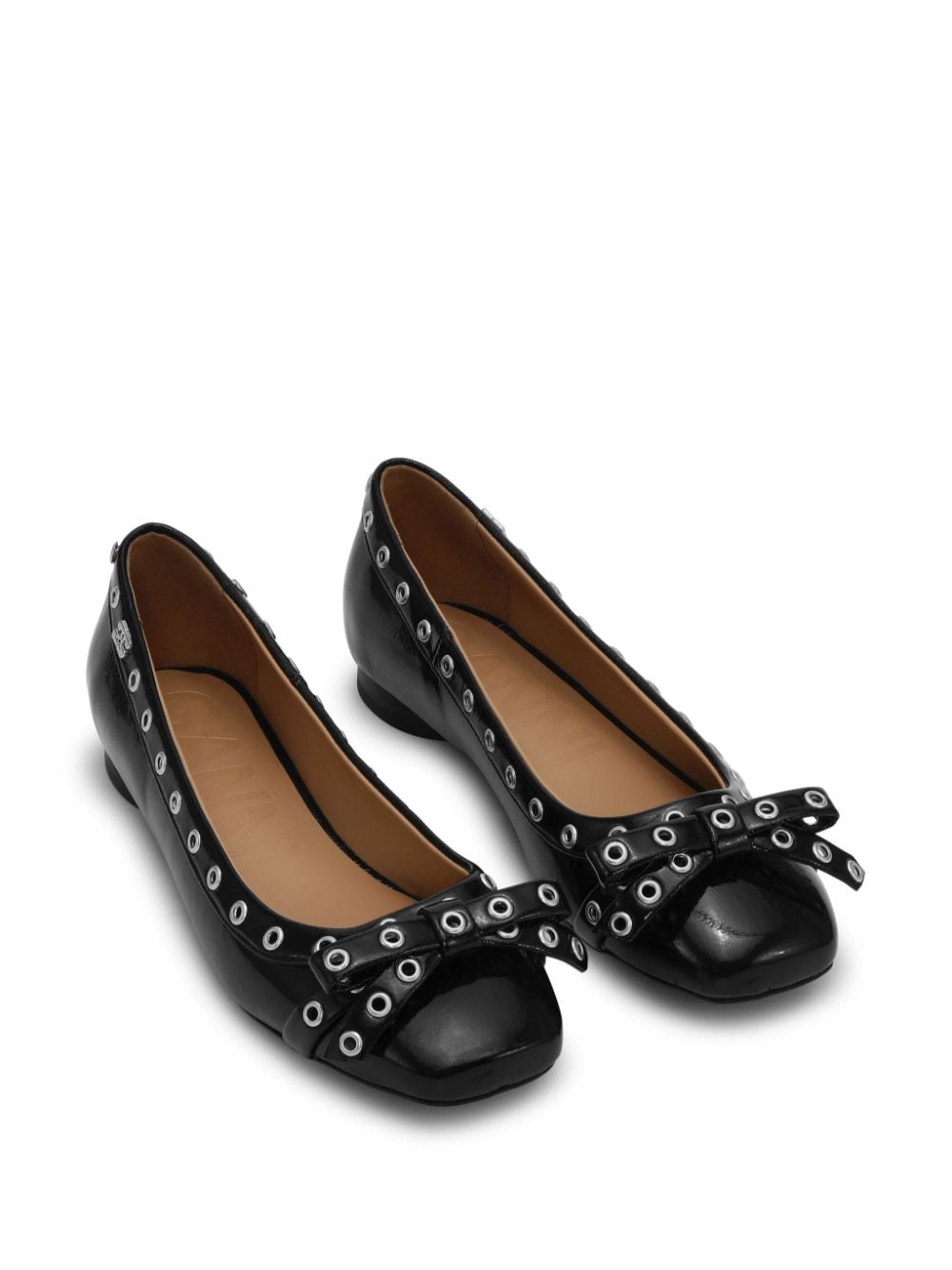 GANNI eyelet-detail bow ballerina shoes Black